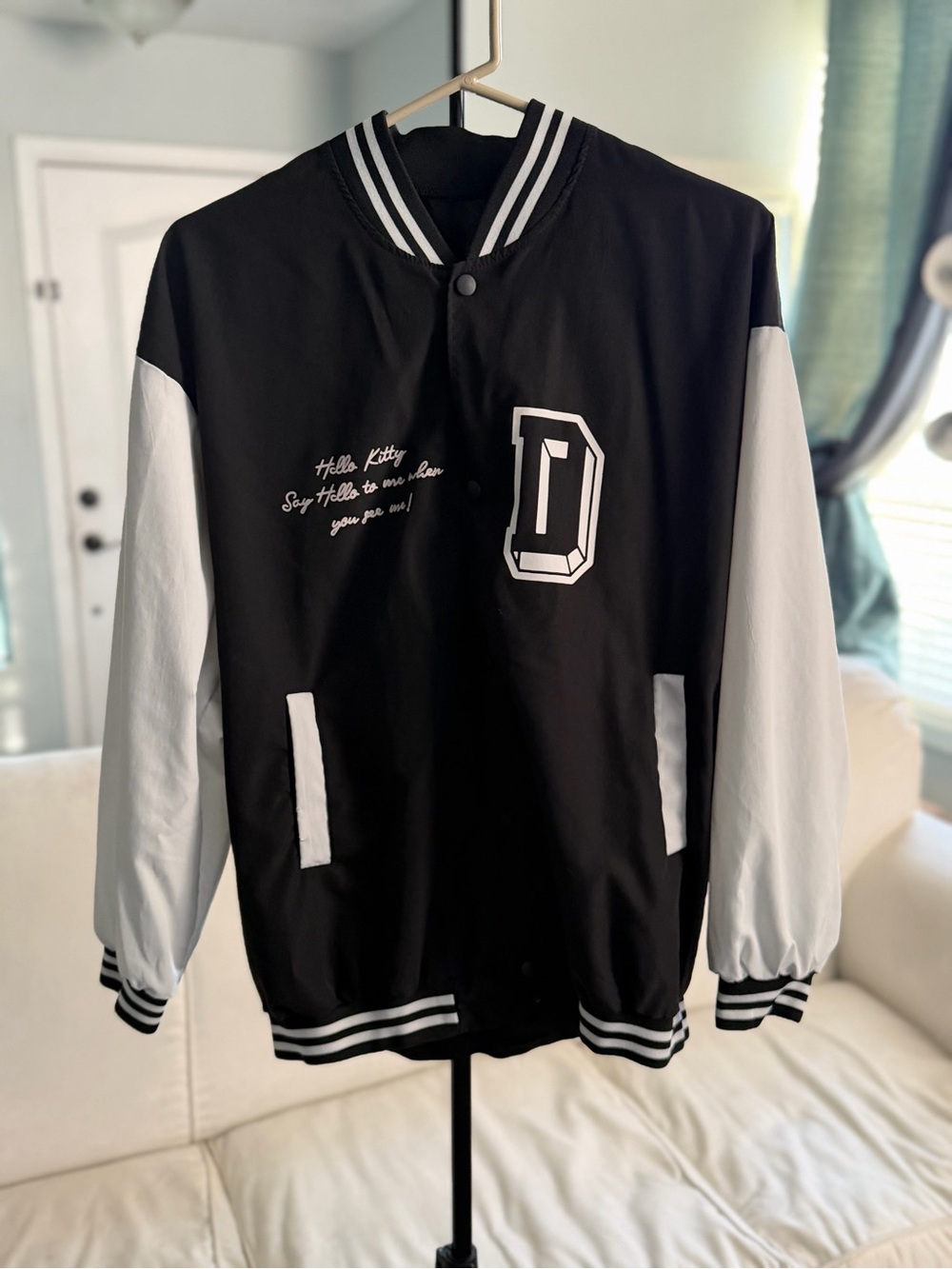 Hello Kitty x DonSmoke Black and White Varsity Jacket with Skull Graphic M/L - Picture 2 of 5